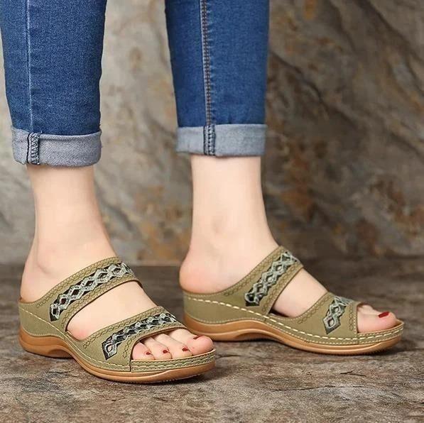 Premium Faux Leather Embroidery Women Sandals Premium Faux Leather Embroidery Women Sandals