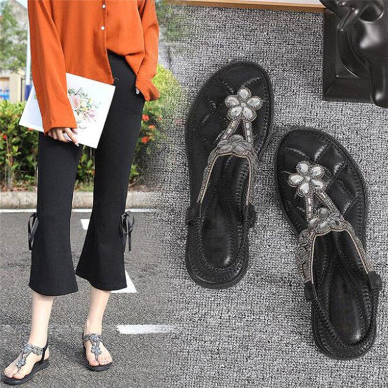 Bohemia Summer Women Rhinestone Hollow Out Flat Sandals Bohemia Summer Women Rhinestone Hollow Out Flat Sandals