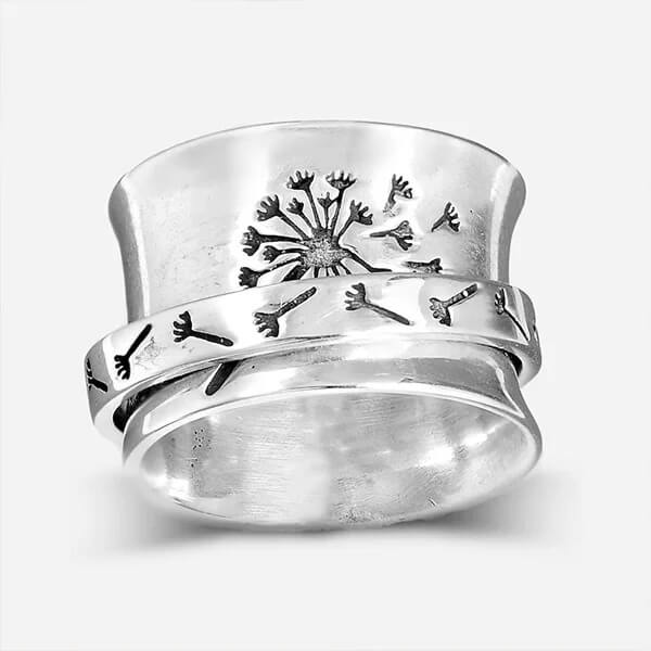 Dandelion Flower Spinner Silver Ring Dandelion Flower Spinner Silver Ring