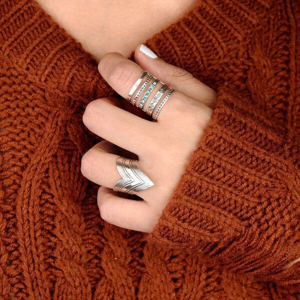 Sterling Silver Bohemian Openwork Carved Turquoise Ring