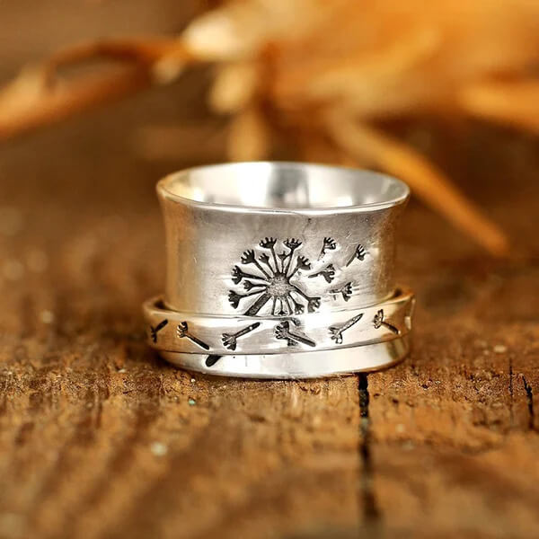 Dandelion Flower Spinner Silver Ring Dandelion Flower Spinner Silver Ring
