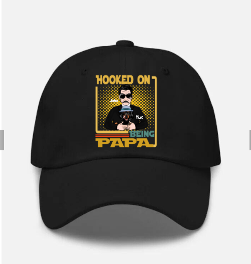 Hooked-On-Being-PAPA-Personalized-Hat-Black.png